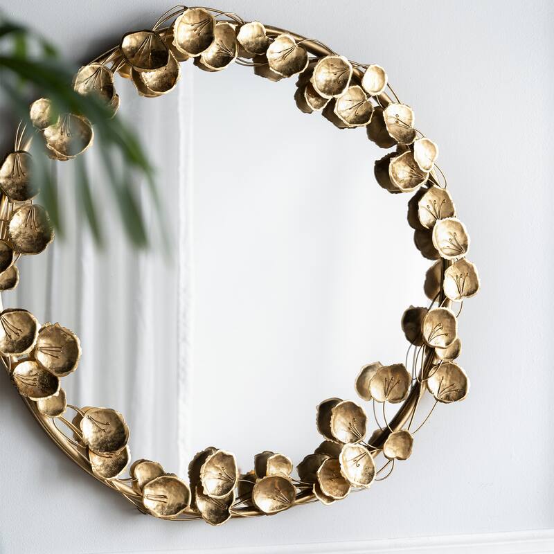 Wall Mirror with Golden Leaf Accents,Designed by CUSchoice