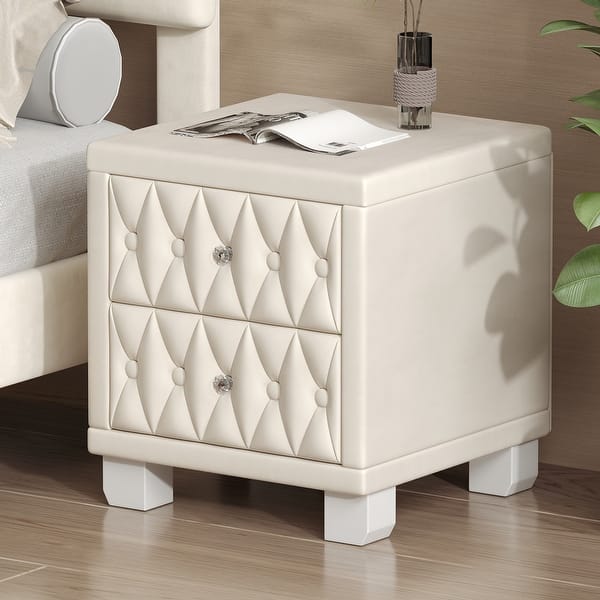 Velvet Nightstand with 2 Drawers Button-Tufted Storage Bedside Table