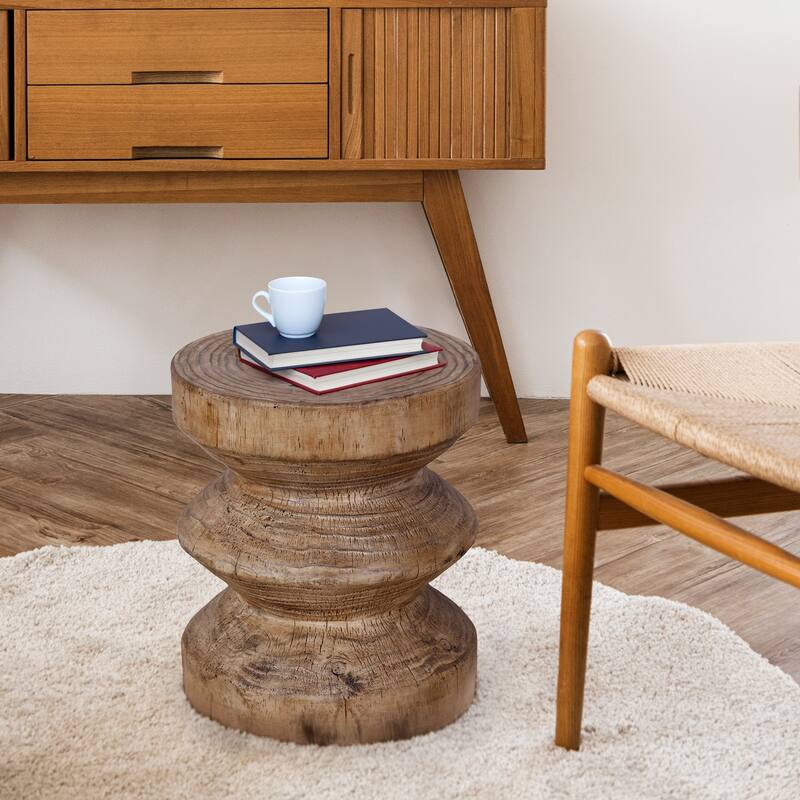 Accent Round End Table TerraFab with Wooden Grain Finish for Outdoor