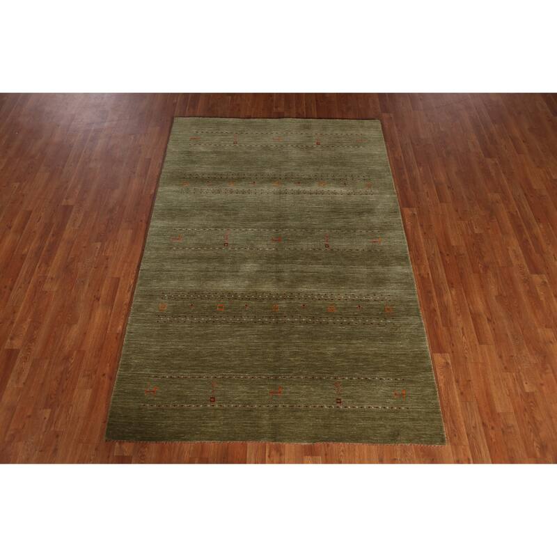 Green Gabbeh Indian Area Rug Handmade Tribal Modern Wool Carpet - 5'1" x 7'7"