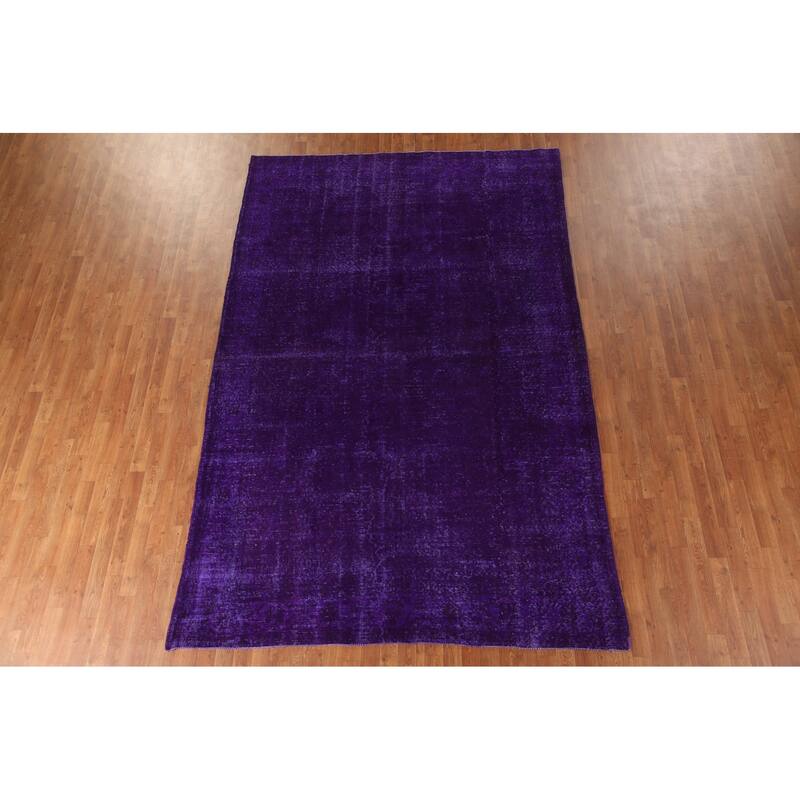 Purple Over-Dyed Anatolian Turkish Vintage Rug Handmade Wool Carpet - 6'10"x 10'7"