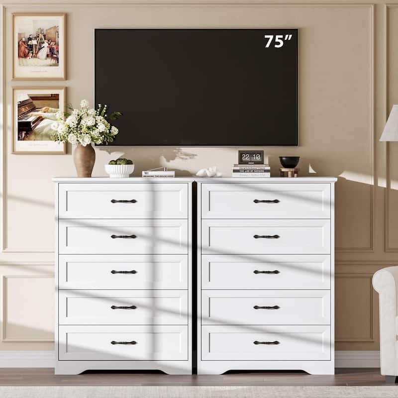 5/6 Drawers Dresser for Bedroom,Chest of Drawers with Wide Metal Handle,Farmhouse Modern Wooden Dresser