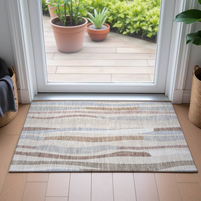 Machine Washable Indoor/Outdoor Modern Stripes Chantille Rug