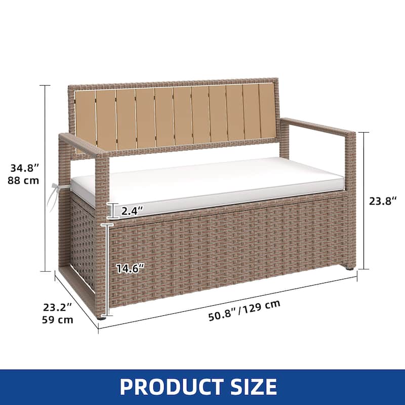 Moasis 70 Gallon Outdoor Storage Bench All-Weather PE Rattan Deck Box