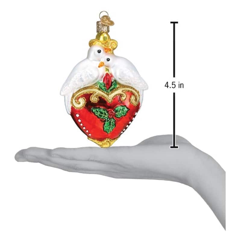 Two Turtle Doves Christmas Holiday Ornament Blown Glass - Multi