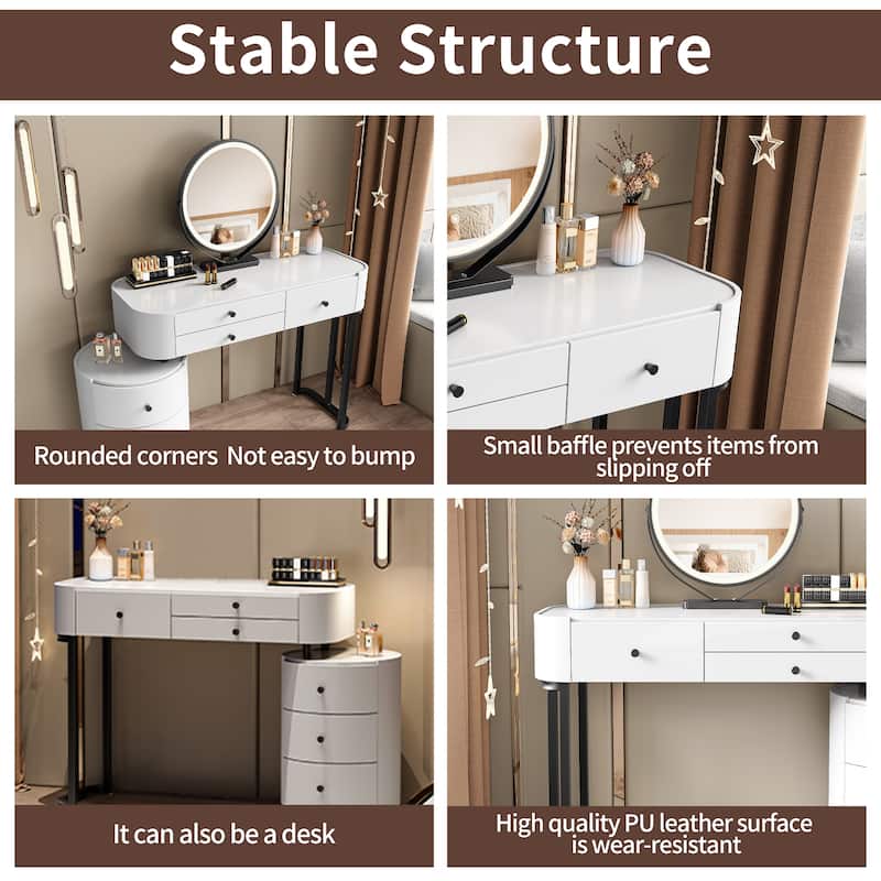 Modern Minimalist Dressing Table with Detachable Mirror and Rotatable Side Cabinet Makeup table, Easy Assembly Vanity