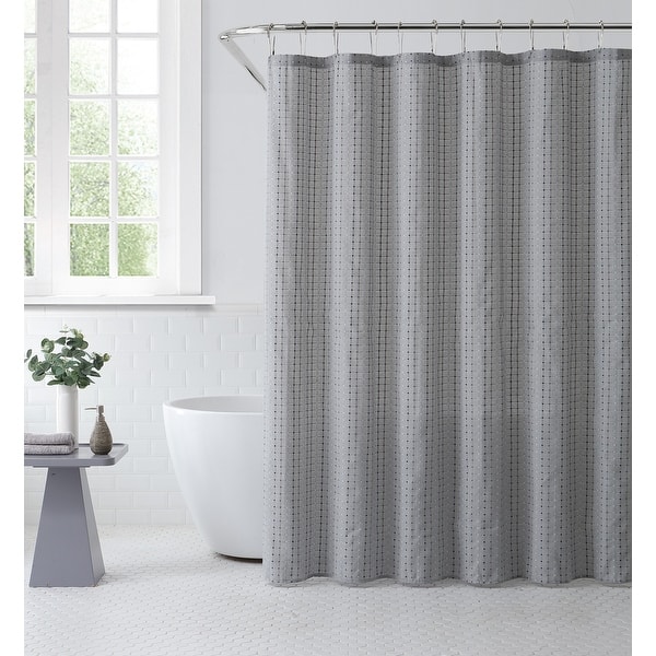 Solid Color Shower Curtain With Stitched Line Design - Grey