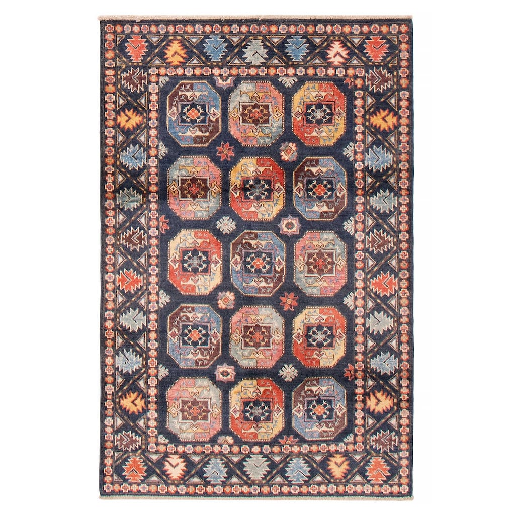 ECARPETGALLERY Hand-knotted Uzbek Ghazni Navy Wool Rug - 3'10 x 5'10