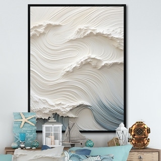 Designart "White And Blue Wave Papercut Style I" Coastal Waves Framed ...