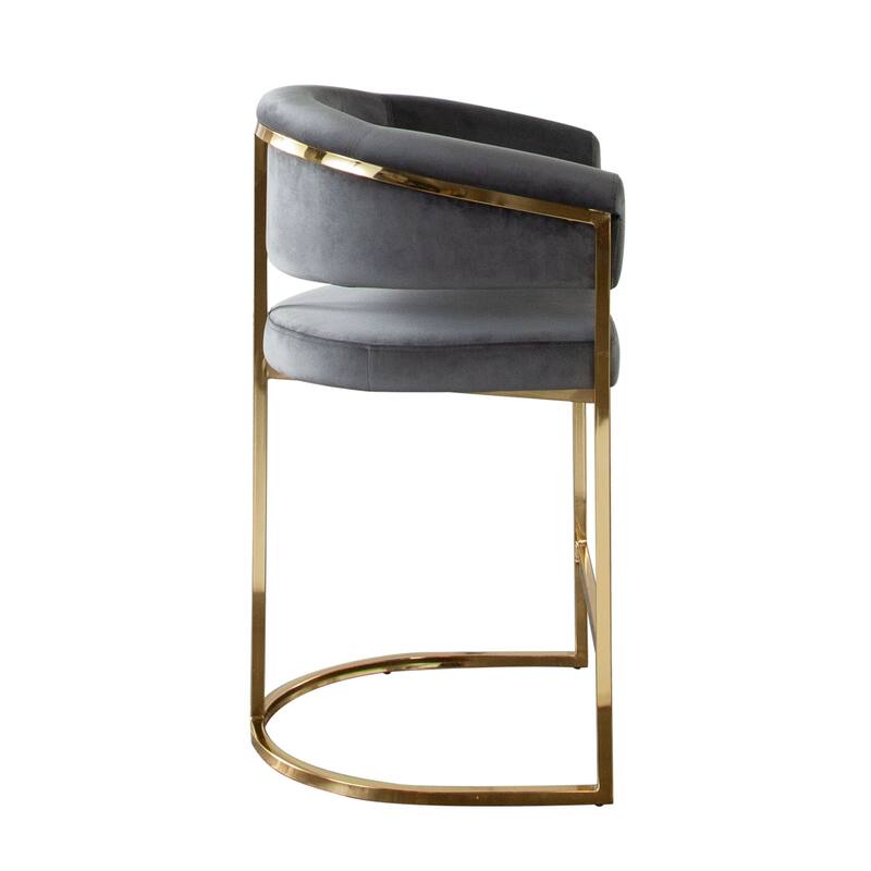 Dely Counter Height Chair, Gray Velvet with Gold Metal Sled Frame