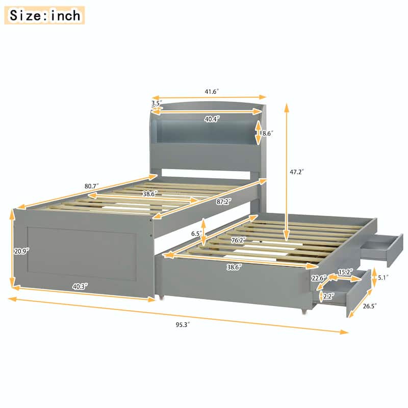 Platform Bed with Storage LED Headboard