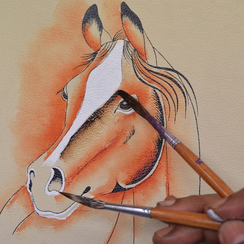 Handpainted Leather Ladies Two Fold Wallet - Wild Spirit - Dark Brown