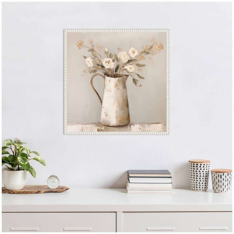 Kate and Laurel Sylvie Pitcher with Flowers Boho Country 2 Framed Canvas by The Creative Bunch Studio