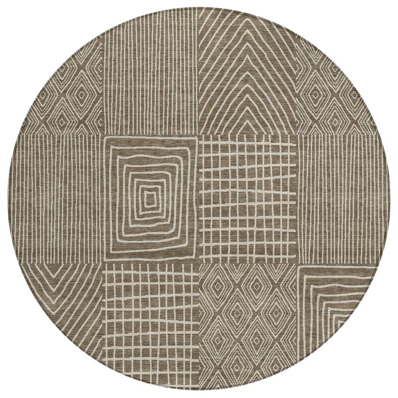 Machine Washable Indoor/ Outdoor Geo Patchwork Chantille Rug