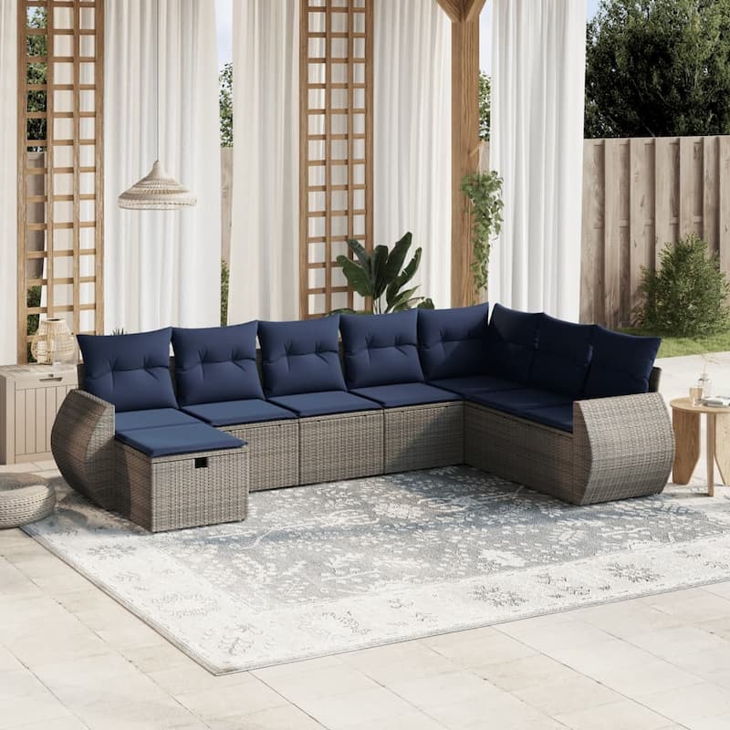 vidaXL Patio Sofa Set with Cushions Outdoor Conversation Furniture Poly Rattan - 24.4" x 24.4" x 27.2" - Gray without table