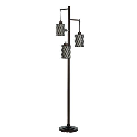 Rubbed Bronze - Three Head Floor Lamp - Wired Metal Shade