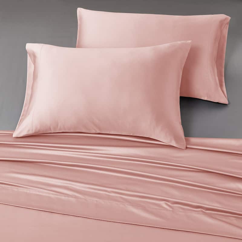 Modern Threads 6-Piece Satin Sheet Set with Deep Pocket Fitted Sheet, 4 Pillowcases, and Organizer