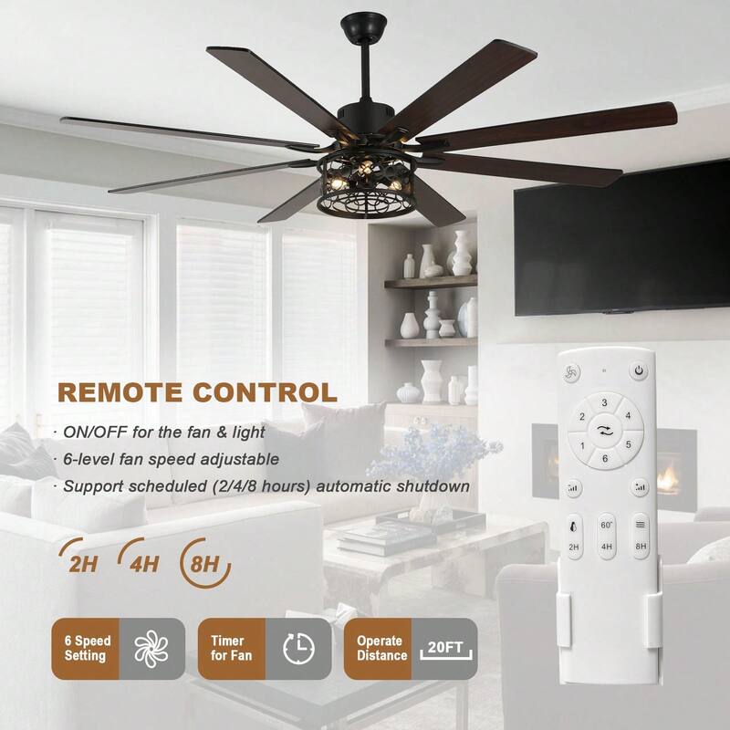 Cusp Barn 72in. Industrial Ceiling Fan with Remote, Dual Finish Blades, Modern Silent DC Motor 6 Speeds Reversible Ceiling Fan