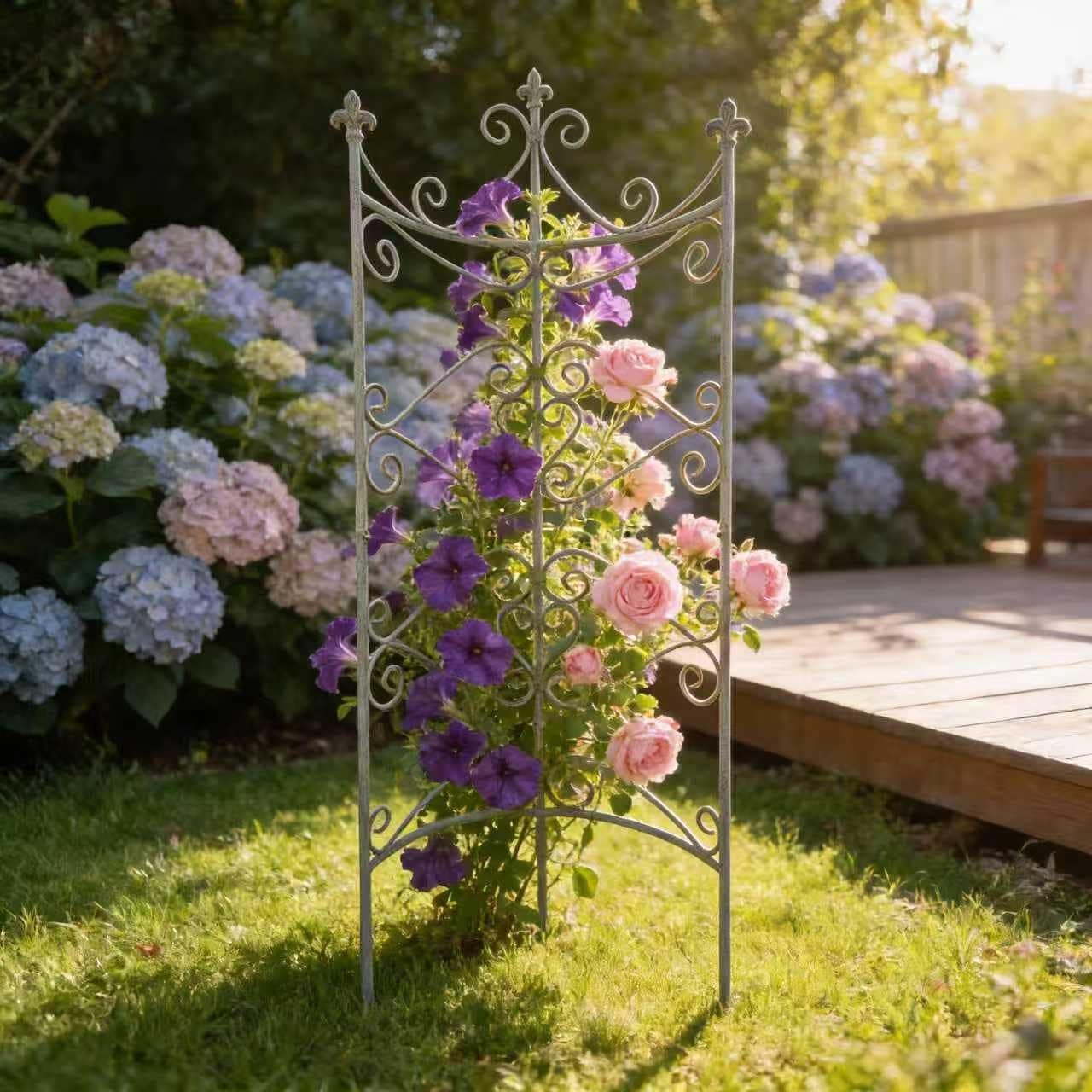 25.6" by 67.72"Iron Garden Fence, Pretty Vintage Green Rustic Style Decorative Fence Pannels, Plants Climbing Trellis