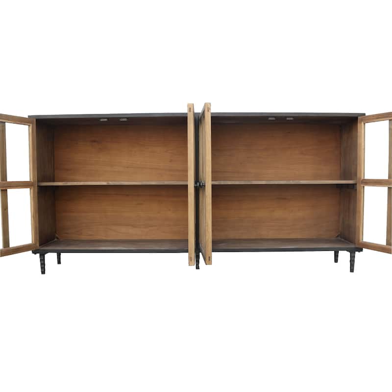 Cara Sideboard Buffet Cabinet, 4 Glass Pane Doors, 83 Inch Espresso Brown