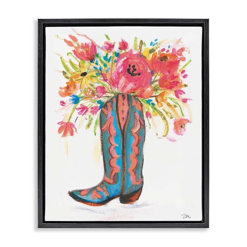 Stupell Floral Cowgirl Boot Pastels Framed Floater Canvas Wall Art Design By Jessica Mingo - 17 x 21 - Black