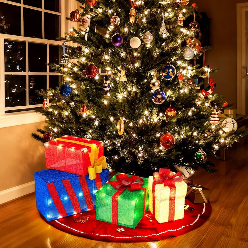 Costway Set of 4 Christmas Lighted Gift Boxes with Colorful Bows, 52 - as pic shows - See Details