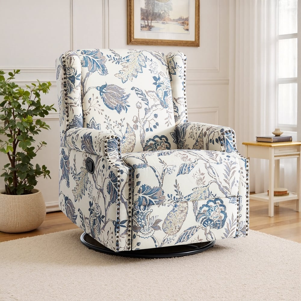29'' W Pattern Floral Swivel Manual Push Back Recliner Glider Chair