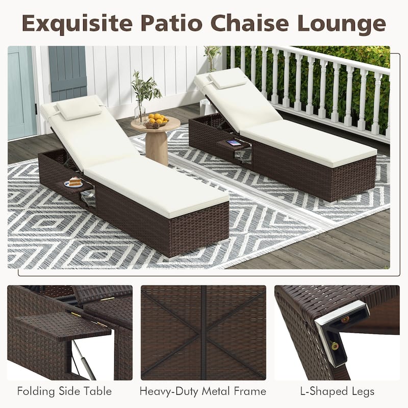 Gymax Chaise Lounge Set of 2 w/ 6-level Backrest Comfy Seat Cushion &
