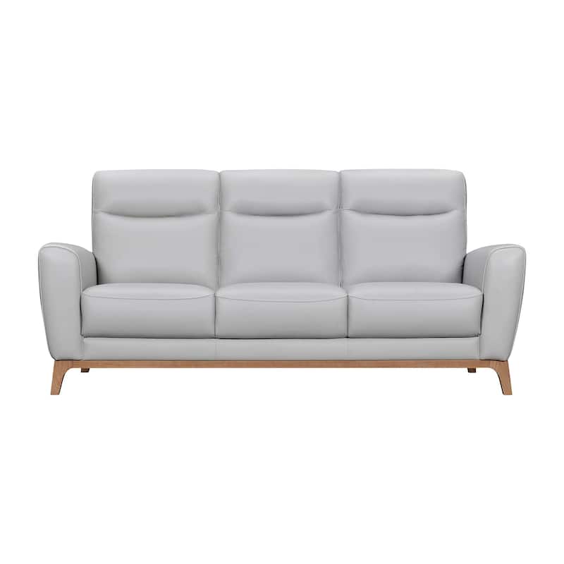HomeRoots 83" Gray Leather Sofa With Brown Legs