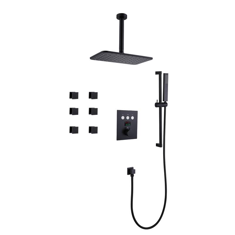 Thermostatic Double-Handle 3-Spray Shower System With High Pressure 6-Jet (Valve Included)