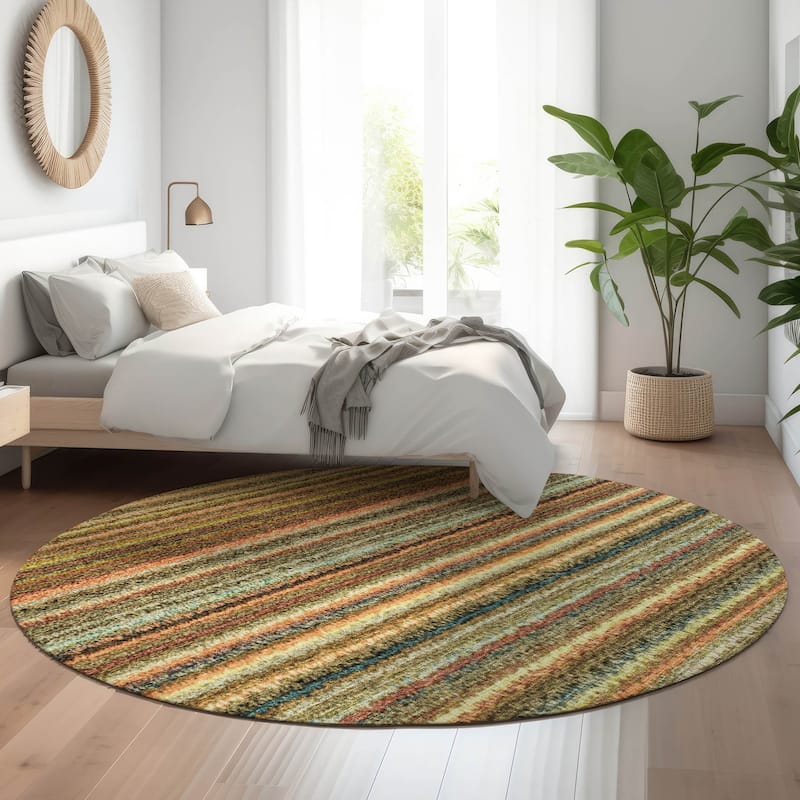 Premium Washable Super Soft Stripe Mayfield Rug - Coral - 8' x 8' - Round