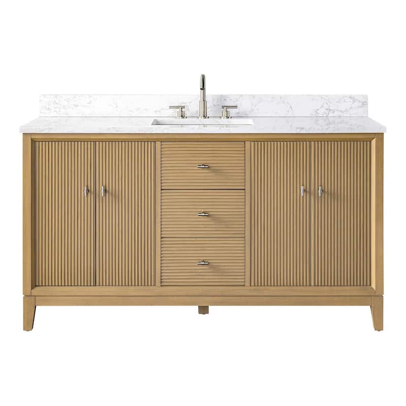 Vanity Art 60" Freestanding Bathroom Vanity with Engineered Marble Top and Sink