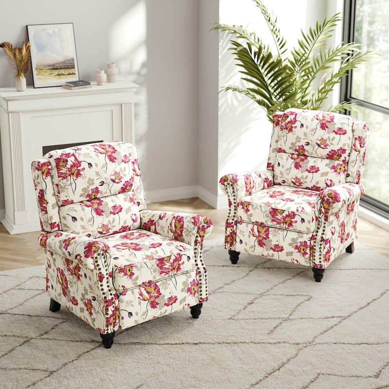 2 Set Nail-head Padded Seat Pushback Recliner Chair