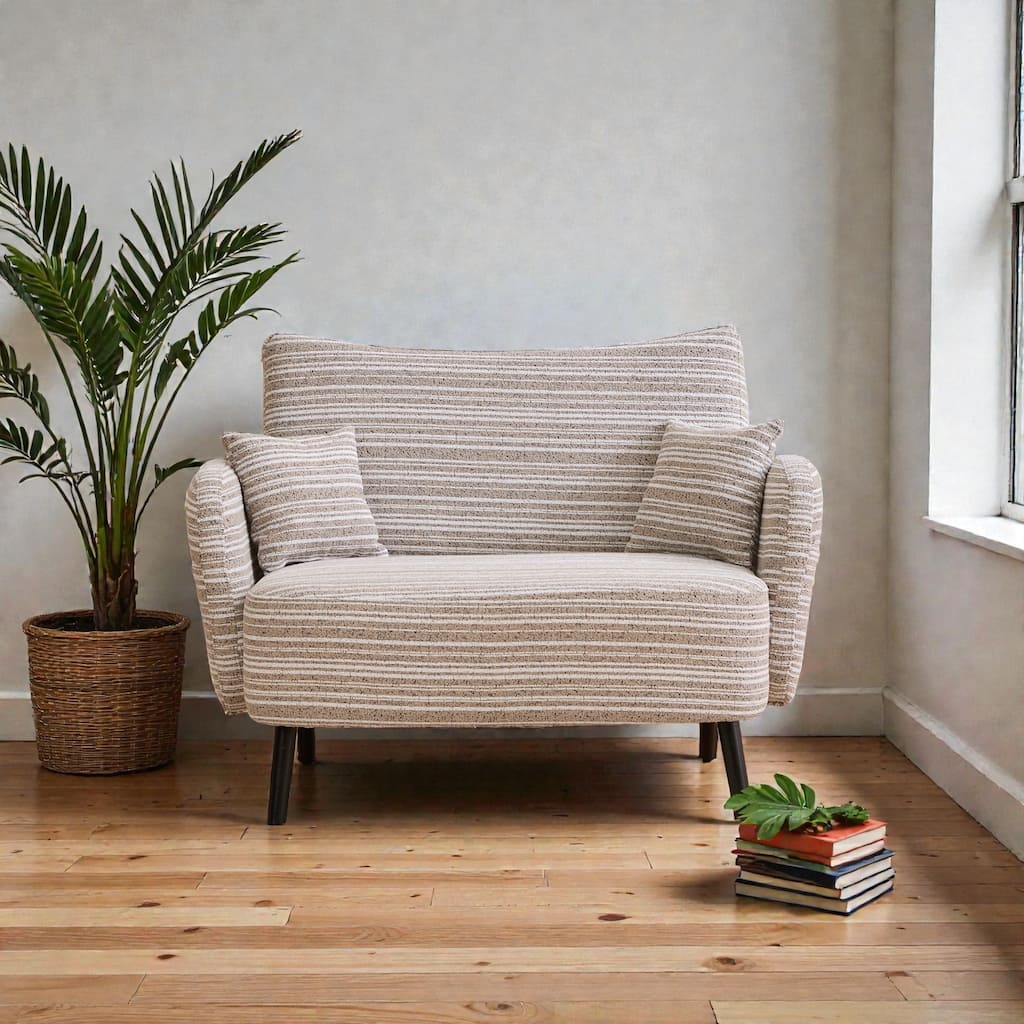 Modern Boucle 2-Seater Sofa with Storage Pockets, Deep-Seated Small Couch with Armrest Pillows for Apartments