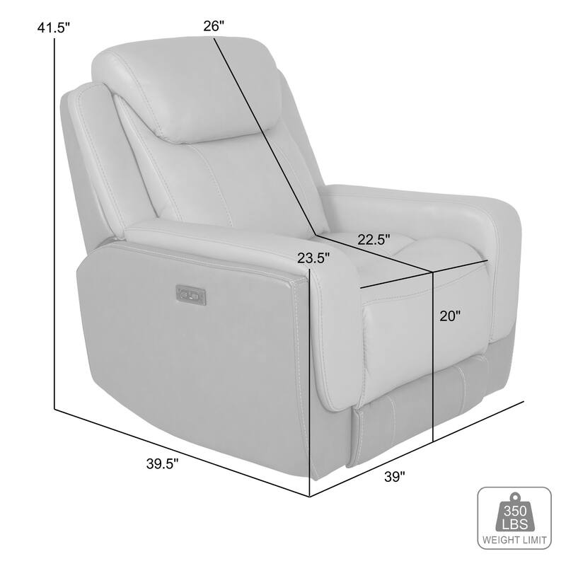 Rosalyn Zero Gravity Silver and Gray Leather Power Recliner with Power Headrest
