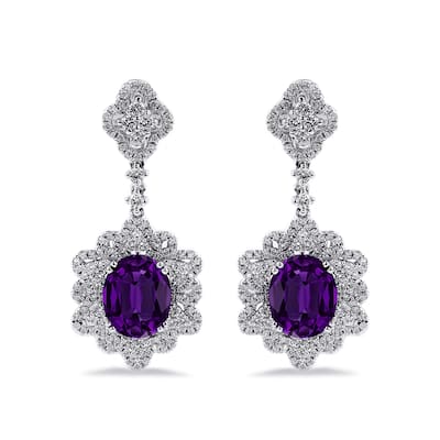 Auriya 4 5/8ct Fancy Oval-cut Amethyst Halo Diamond Drop Earrings 1 1/4ctw 18k Gold