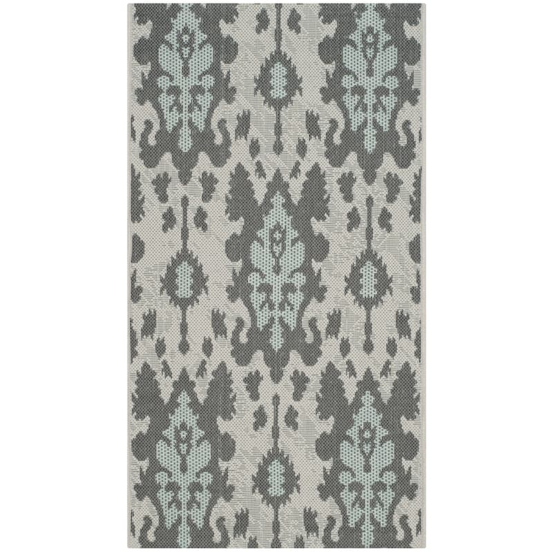SAFAVIEH Courtyard Louann Indoor/ Outdoor Waterproof Patio Backyard Rug - 2' x 3'7" - Light Anthracite/Aqua Weft