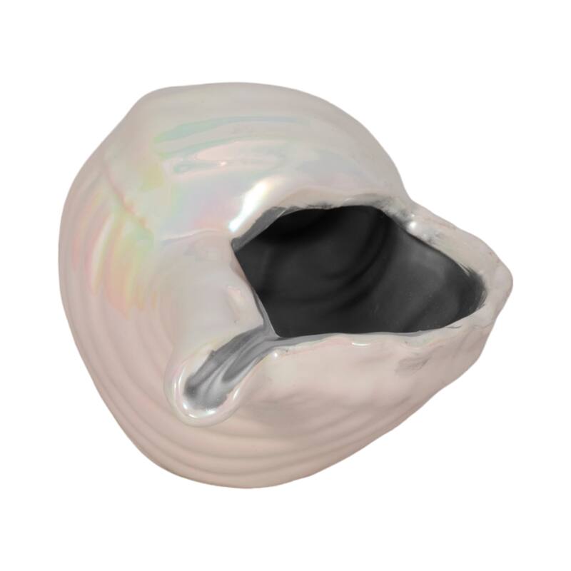 Ceramic Long Iridescent Seashell Figurine - Ivory