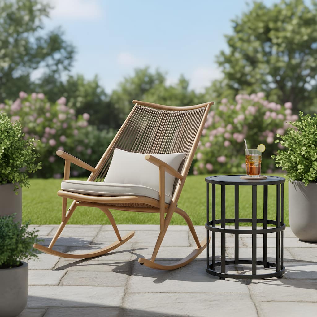 Christopher Knight Home - Lior Iron Frame Outdoor Rocking Chair Set with Cushions and Ceramic Tile Side Table for Garden/Porch