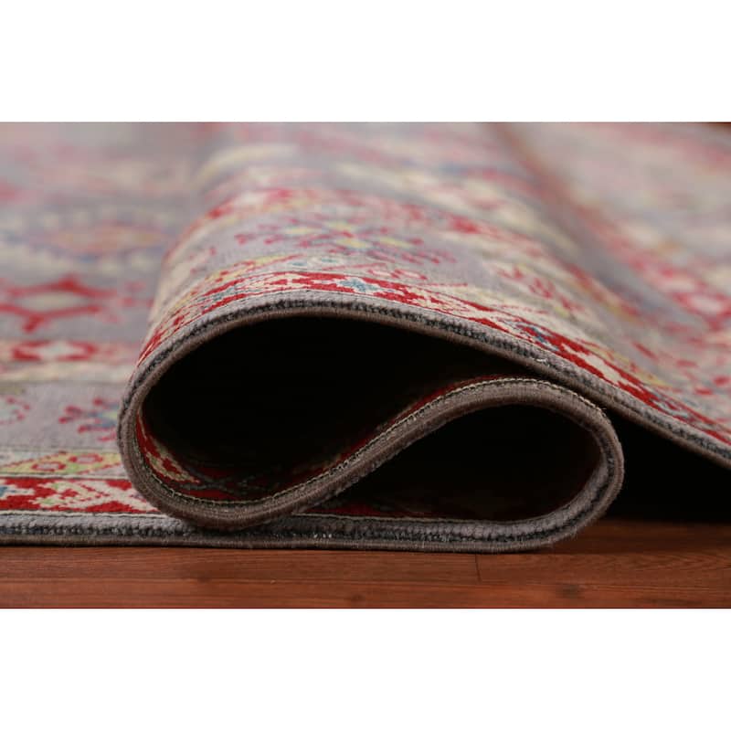 Hand Knotted Oriental 100% Wool Carpet Traditional All-Over Greys & Charcoal Kazak Area Rug - 9' 10'' X 8' 2''