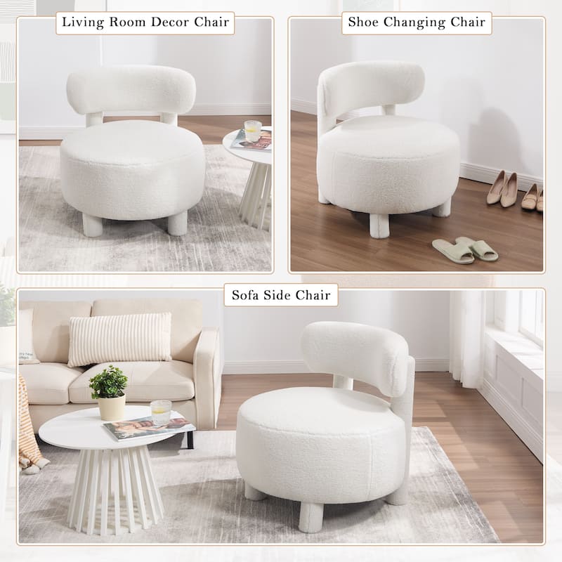 Teddy Fabric Armless Accent Chair Curved Backrest Solid Wood Legs Living Room Bedroom