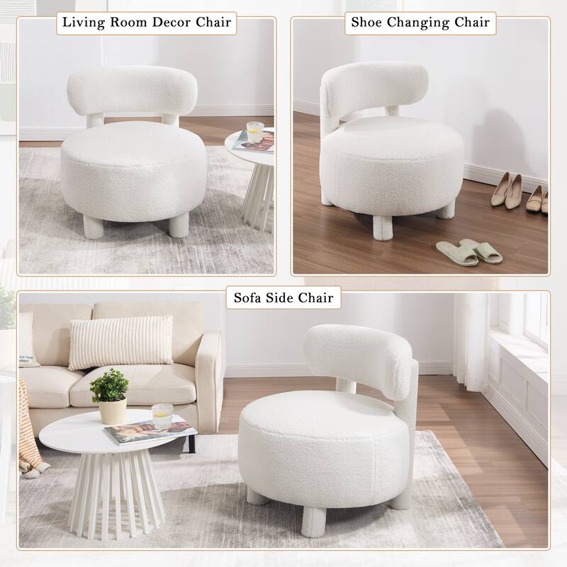 Simple Side Chair Upholstered Chair with Curved Backrest, Accent Chair White Dressing Chair Reading Chair