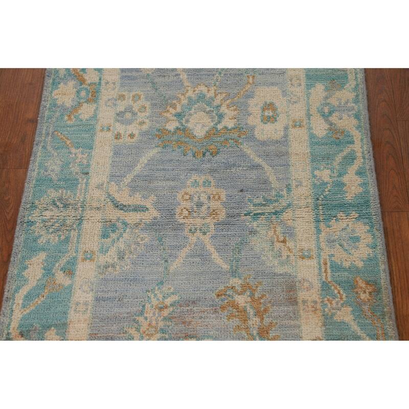 Hand Knotted Oriental 100% Wool Carpet Transitional All-Over Navy Blue & Blues Oushak Area Rug - 3' 11'' X 2' 0''