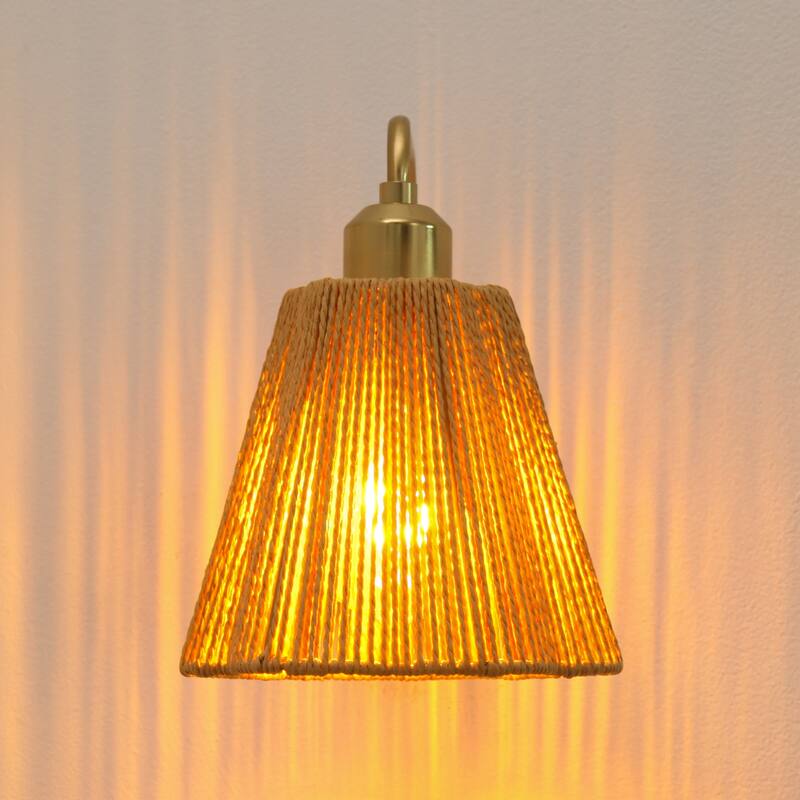 Hand-Woven Brass Brown Paper Rope 1-Light Wall Sconce