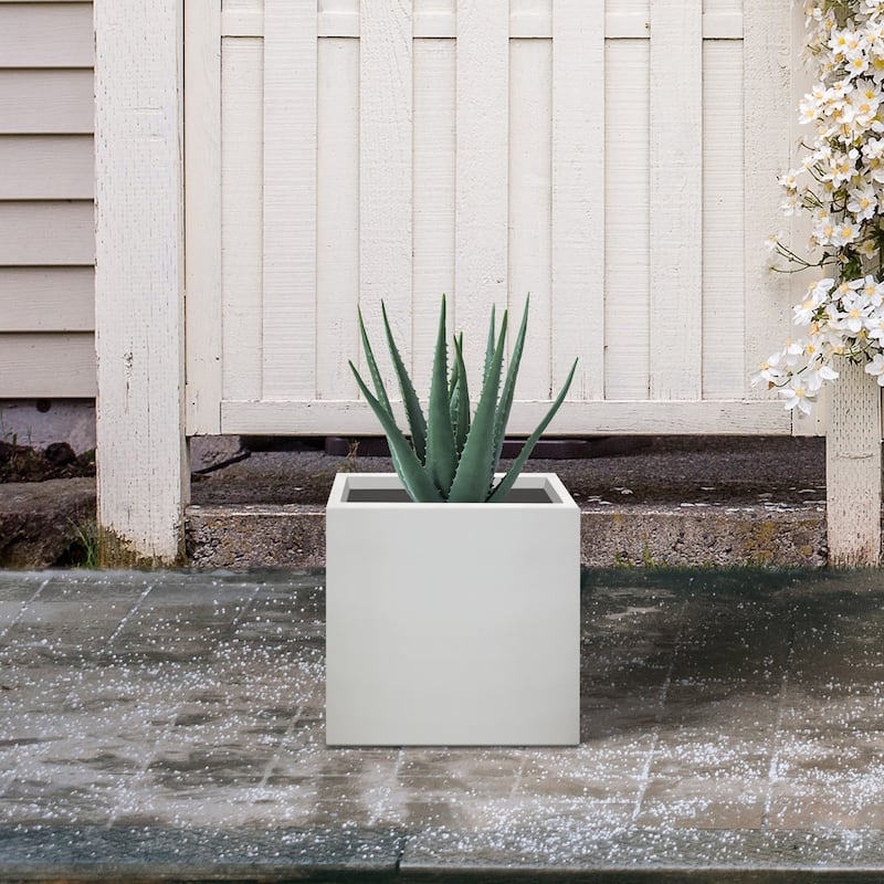Kante 12" W Square Lightweight Metal Indoor Outdoor Planter Pot w/ Drainage Hole