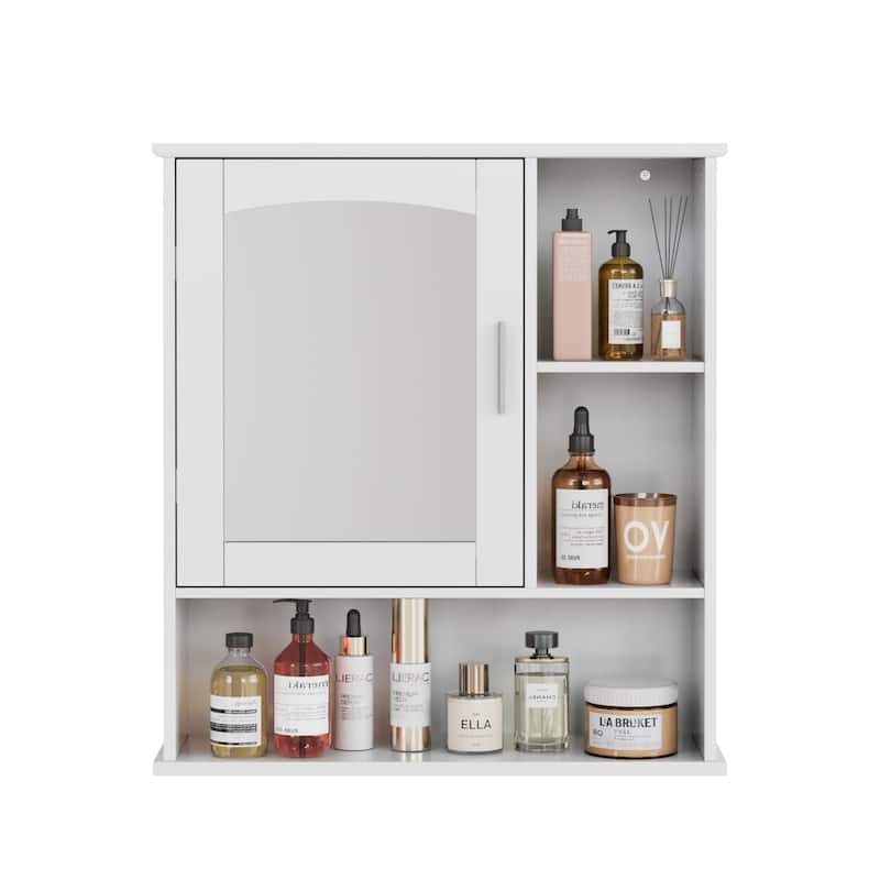 Bathroom Mirror Medicine Cabinet with Storage, Wall Mount Cabinet with Mirror Door, Inner Adjustable Shelves - White