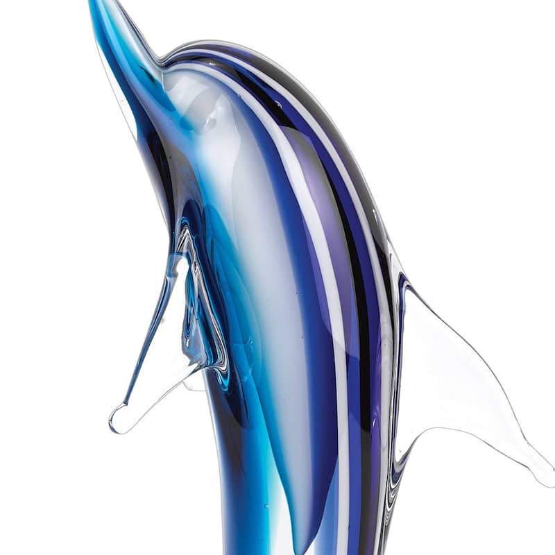 HomeRoots 14" Blue Murano Glass Dolphin Figurine Tabletop Sculpture - 8' X '14' X '9