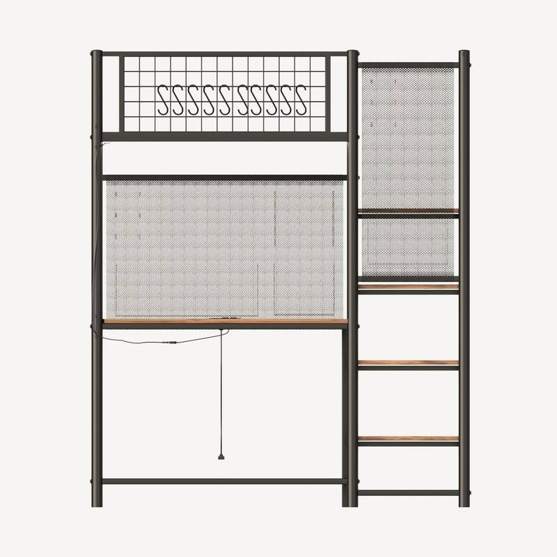 70'' Twin Metal Loft Bed with Built-in LED Lights and Charging Station