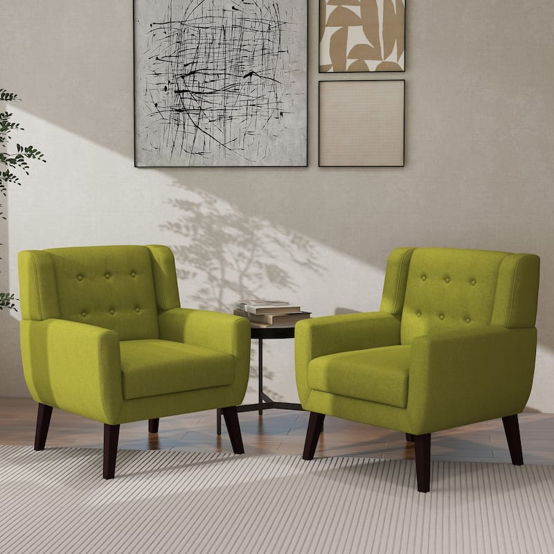 Cotton/ Linen Look Fabric Modern Accent Chair Armchair - Green(Set of 2)