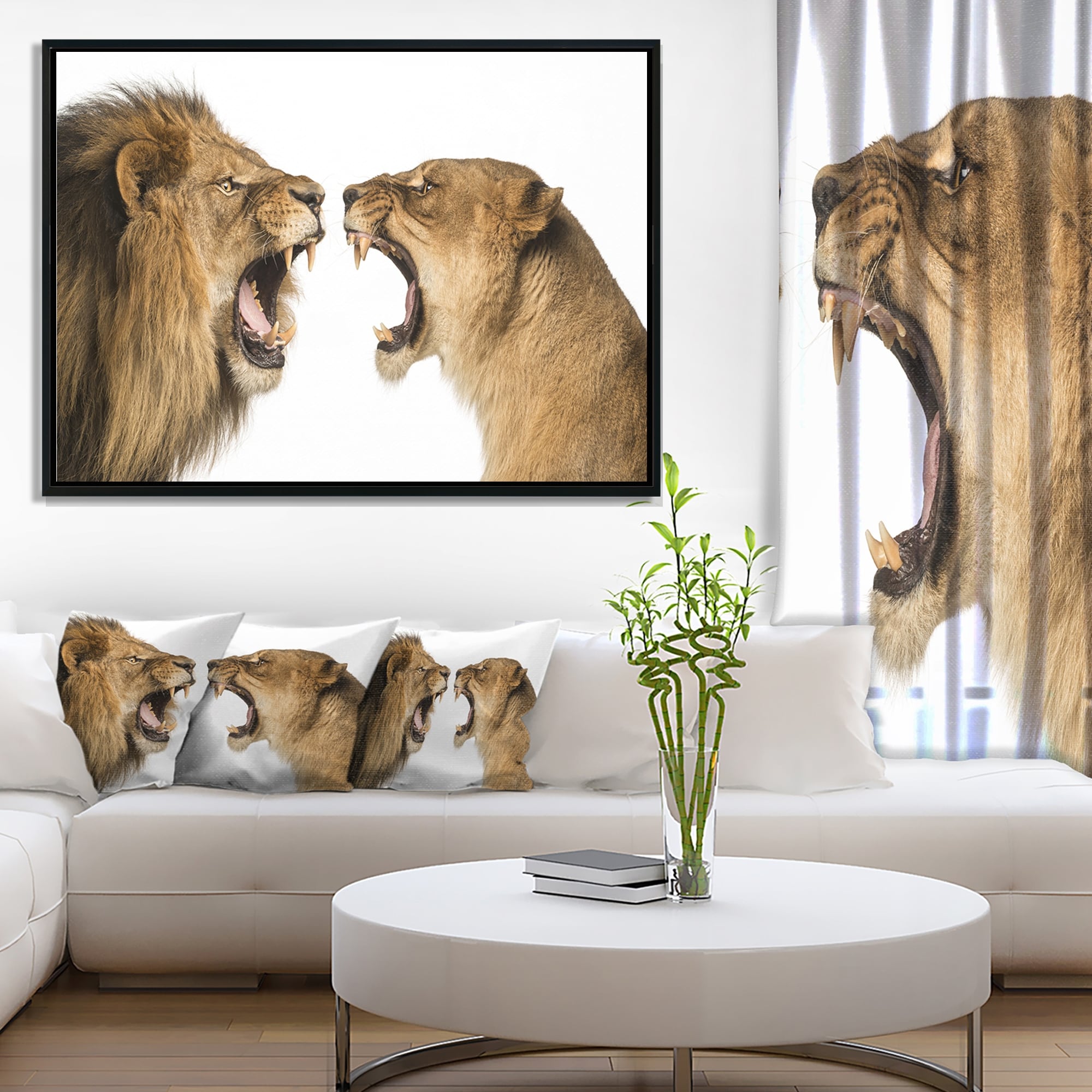 Lion and Lioness Roaring Canvas Wall Art Print Poster Home Living Room Decor